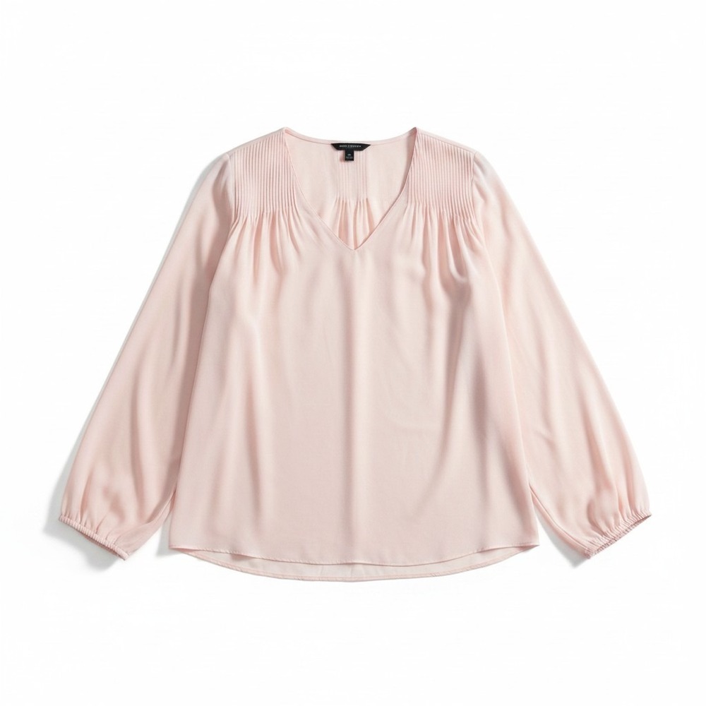 Banana Republic XL Pink V-Neck Pleated Blouse Womens Casual Minimalist Top